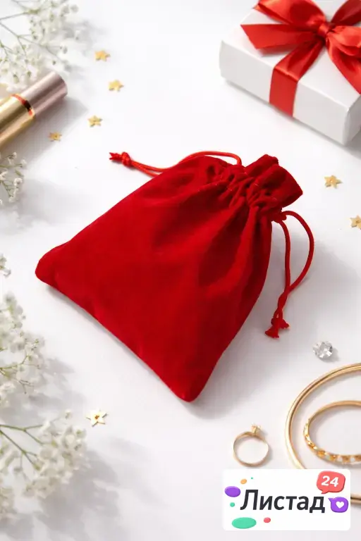Бархатные мешочки для украшений на завязках — красные, подарочная упаковка 🎁
