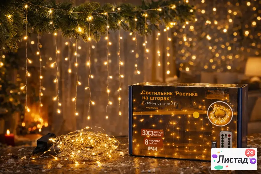Гирлянда “Росинка на шторах” – обвешай огнями КАЖДОЕ окно, не разоряясь ✨