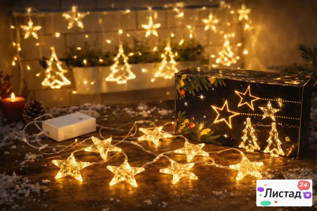 Гирлянда “Звёзды и ёлочки” – кухня, балкон и окно в режиме “ВАУ!” ✨⭐️