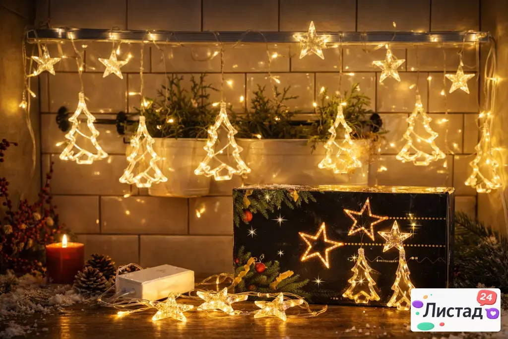 Гирлянда “Звёзды и ёлочки” – кухня, балкон и окно в режиме “ВАУ!” ✨⭐️