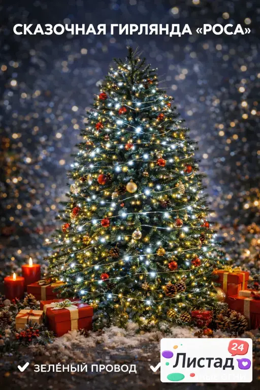 Премиум‑гирлянда “РОСА” 50 метров – обмотай всю ёлку, потолок и ещё кота останется ✨