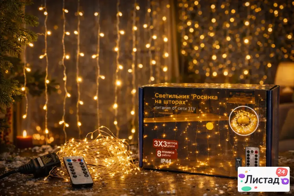Гирлянда “Росинка на шторах” – обвешай огнями КАЖДОЕ окно, не разоряясь ✨